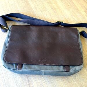 Fossil leather messenger canvas bag